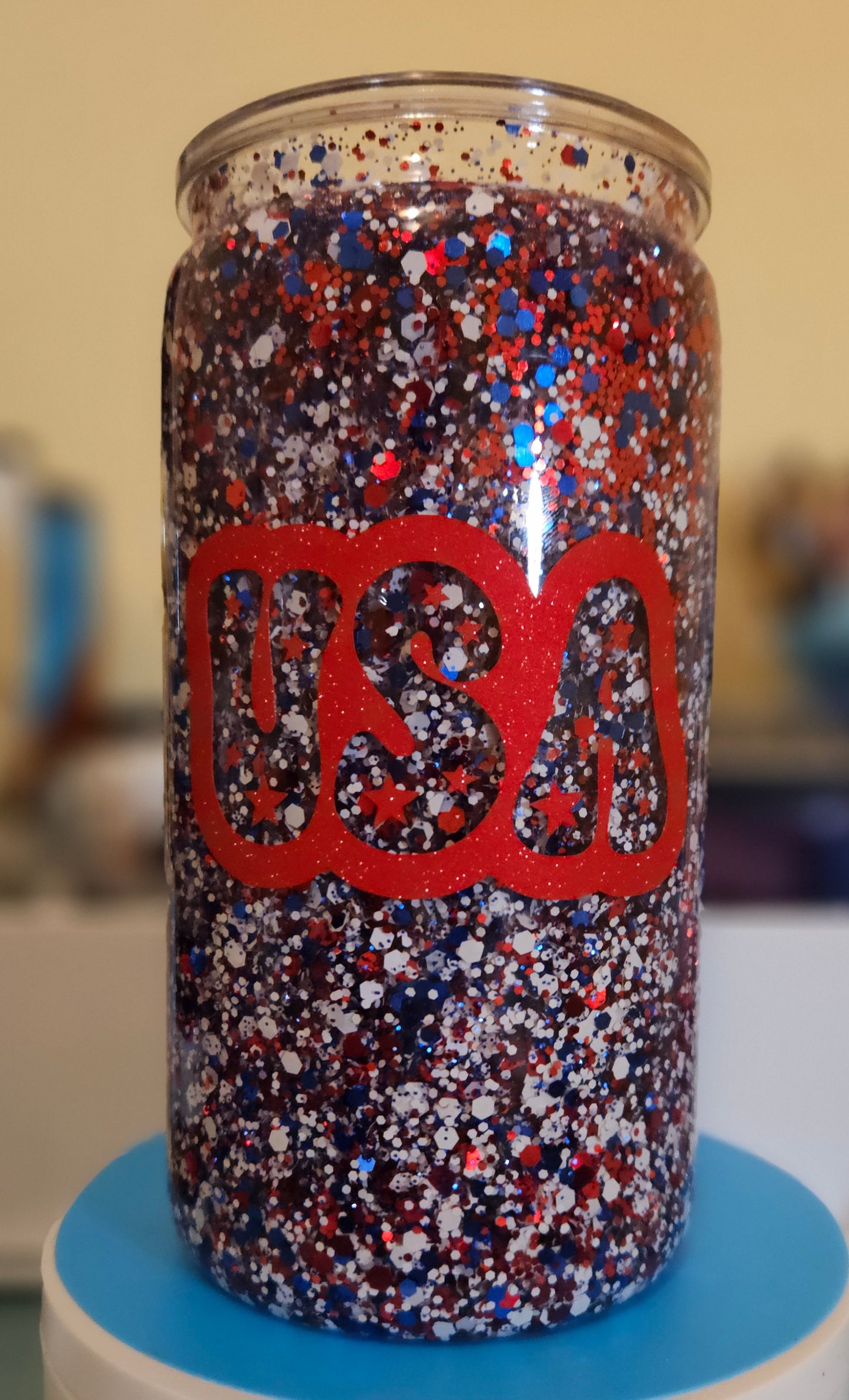 16oz Glitter Snowglobe-- RWB USA