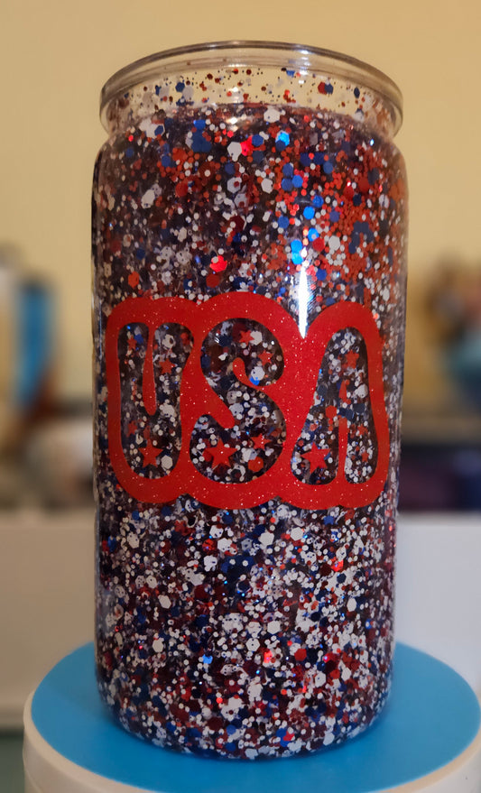 16oz Glitter Snowglobe-- RWB USA