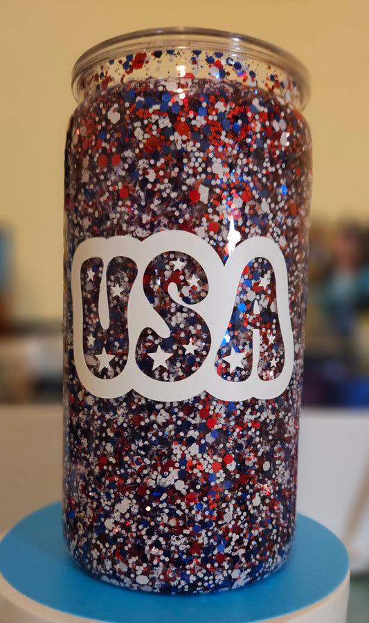 16oz Glitter Snowglobe-- RWB USA