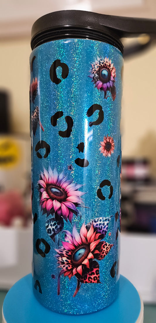 25oz Skinny Duo-Sunflower/leopard