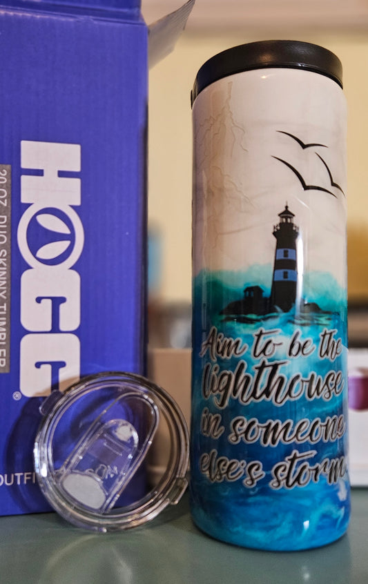 20oz Stainless Steel Epoxy Duo Skinny Tumbler-- Lighthouse
