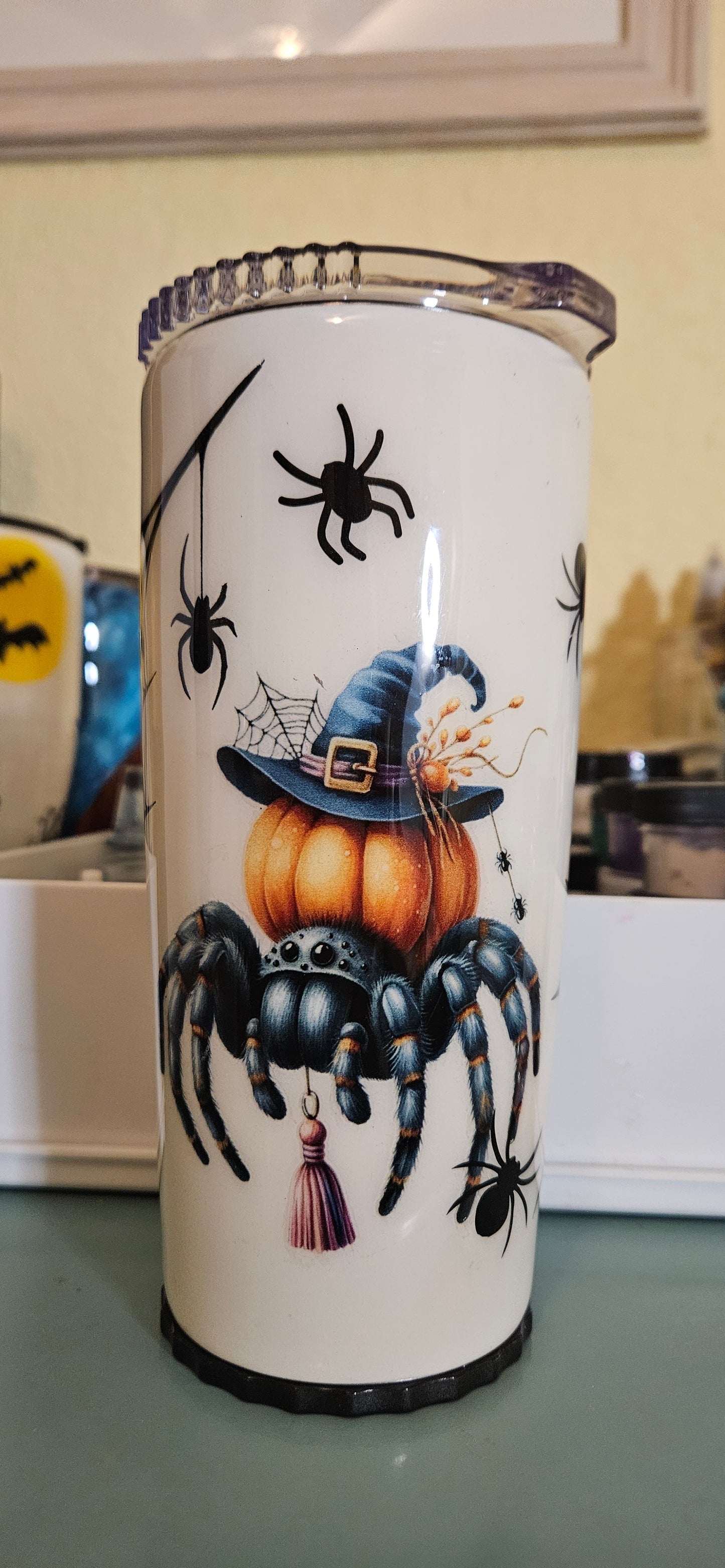20oz Stainless Steel Epoxy Strawbler--Halloween Spiders