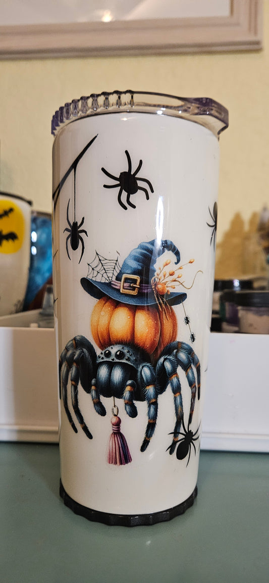 20oz Stainless Steel Epoxy Strawbler--Halloween Spiders